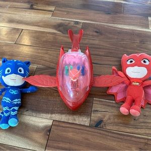 Lot of 3 PJ Masks Stuffed characters & character and plane lightly used